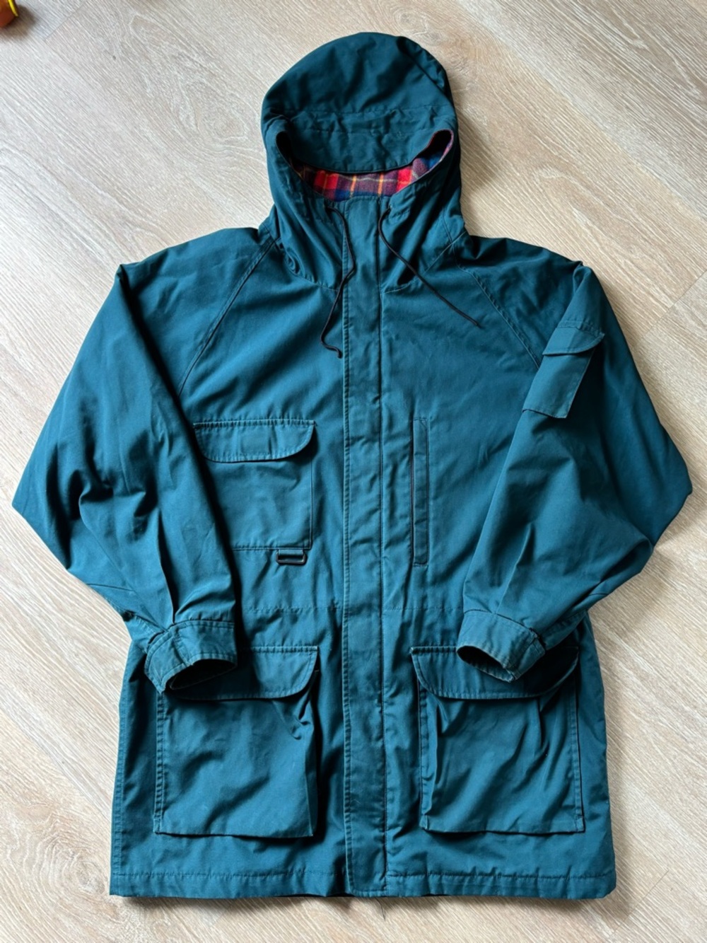 Eddie Bauer Jacket Mens L Teal Wool Plaid Lined Barn Chore Parka Coat Vintage